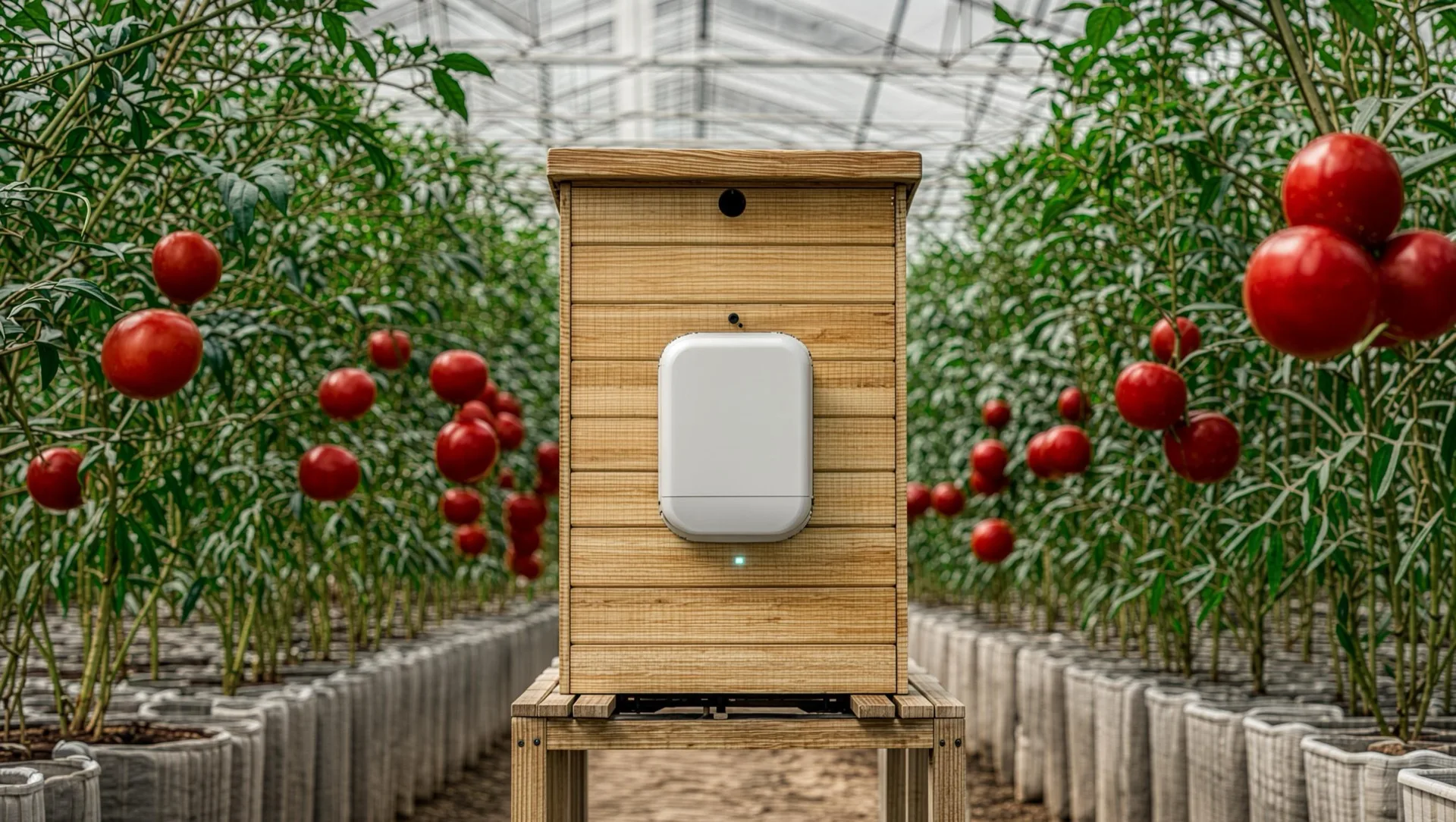 Modern greenhouse with bumblebee hive monitoring